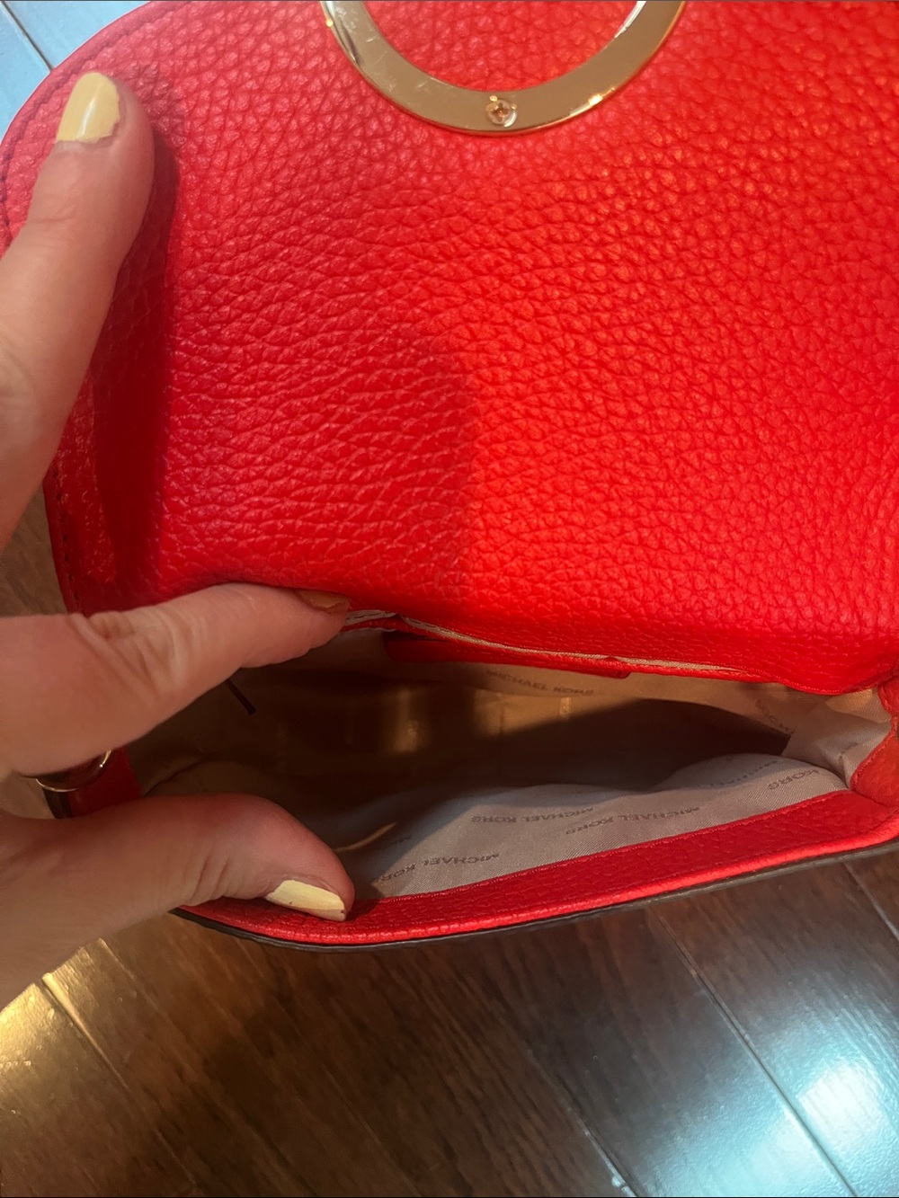 Michael Kors Red Pebbled Leather Crossbody with Gold MK Emblem - Picture 4 of 5